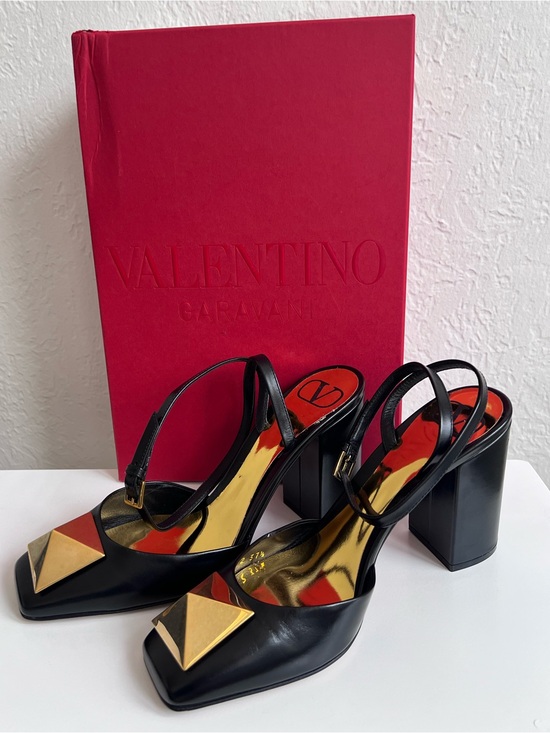 Valentino Garavani Shoes - Valentino Garavani One Stud Black Patent Leather Slingback Pumps 37.5 US 7.5